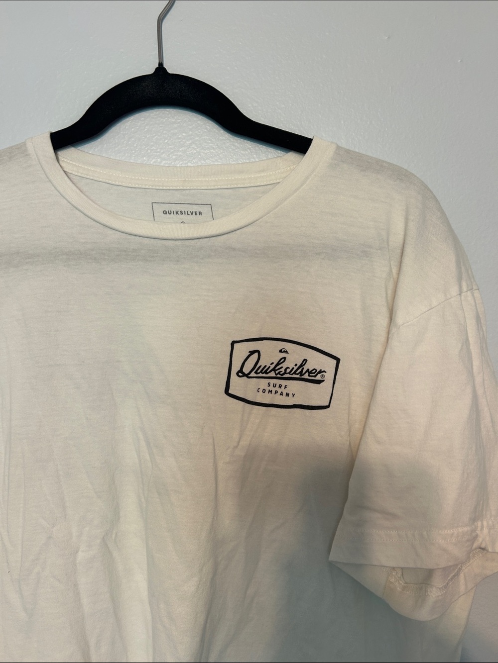 Quiksilver White Short-Sleeve Tee with Black Logo Patch